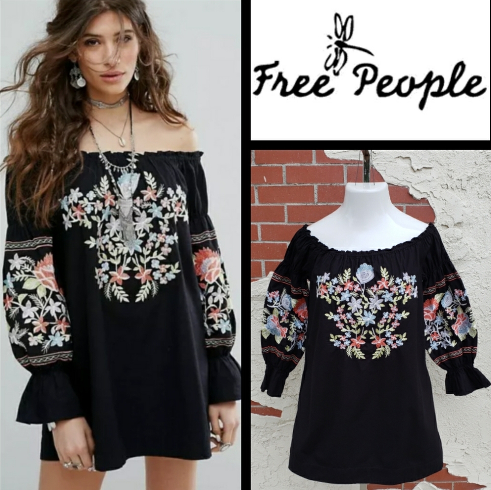 XS FREE PEOPLE off shoulder embroidered dress
